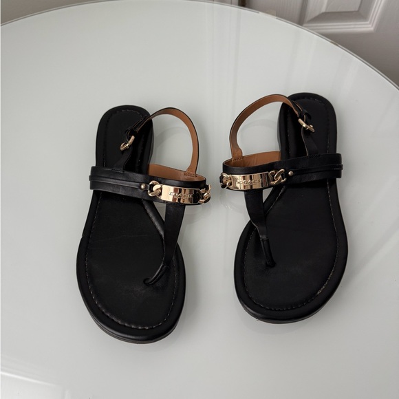 Black Strappy Sandals with Gold Tone hardware brand: Coach style: Caterine - Picture 1 of 16